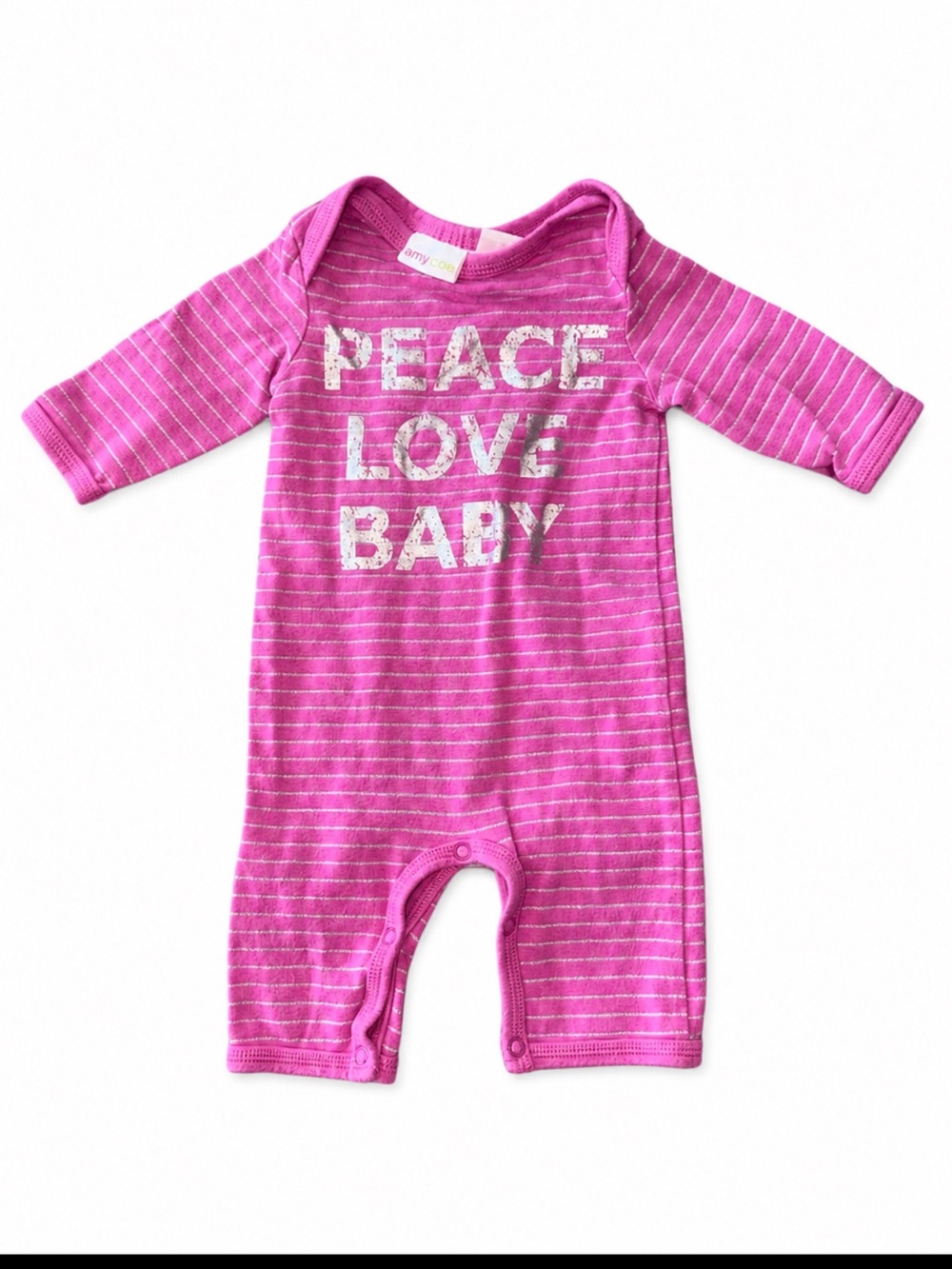 Amy Coe Hot Pink Striped "Peace Love Baby" Footie